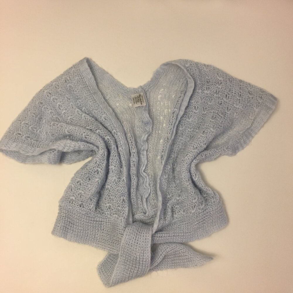 Vintage 50s 60s Wispy Blue Pastel Cropped Tie Front Sweater Dainty Cardigan (IB)